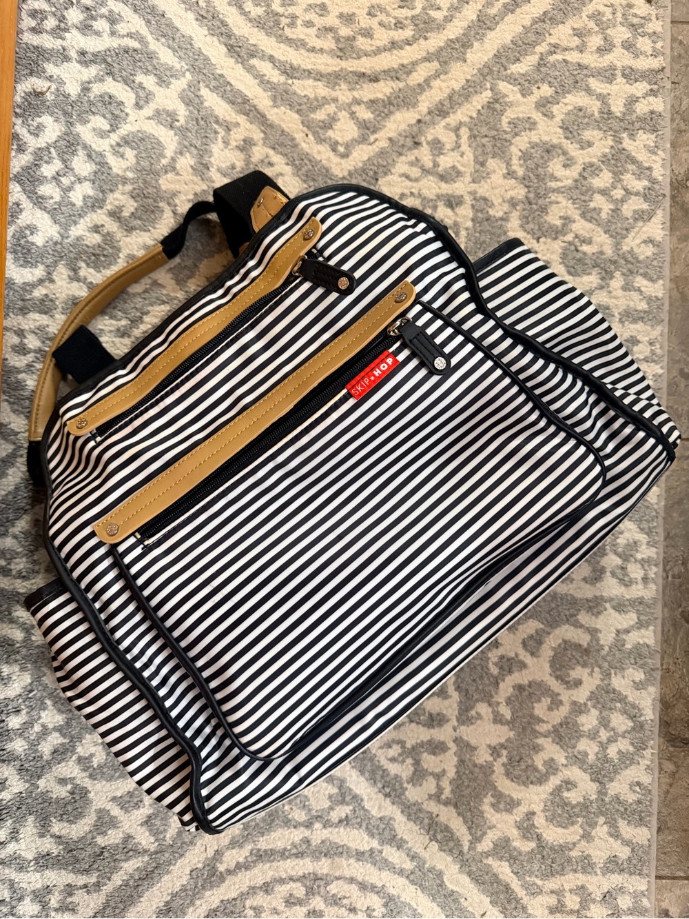 Skip Hop Black & White Striped Diaper/Travel Bag